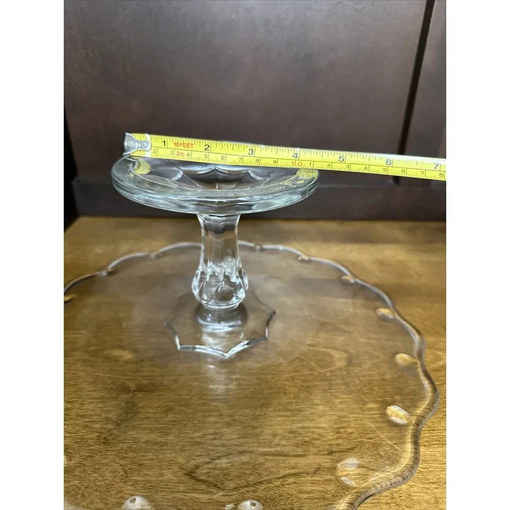 Indiana Glass Pedestal Cake Pastry Stand Teardrop Clear Scalloped Edges Plate